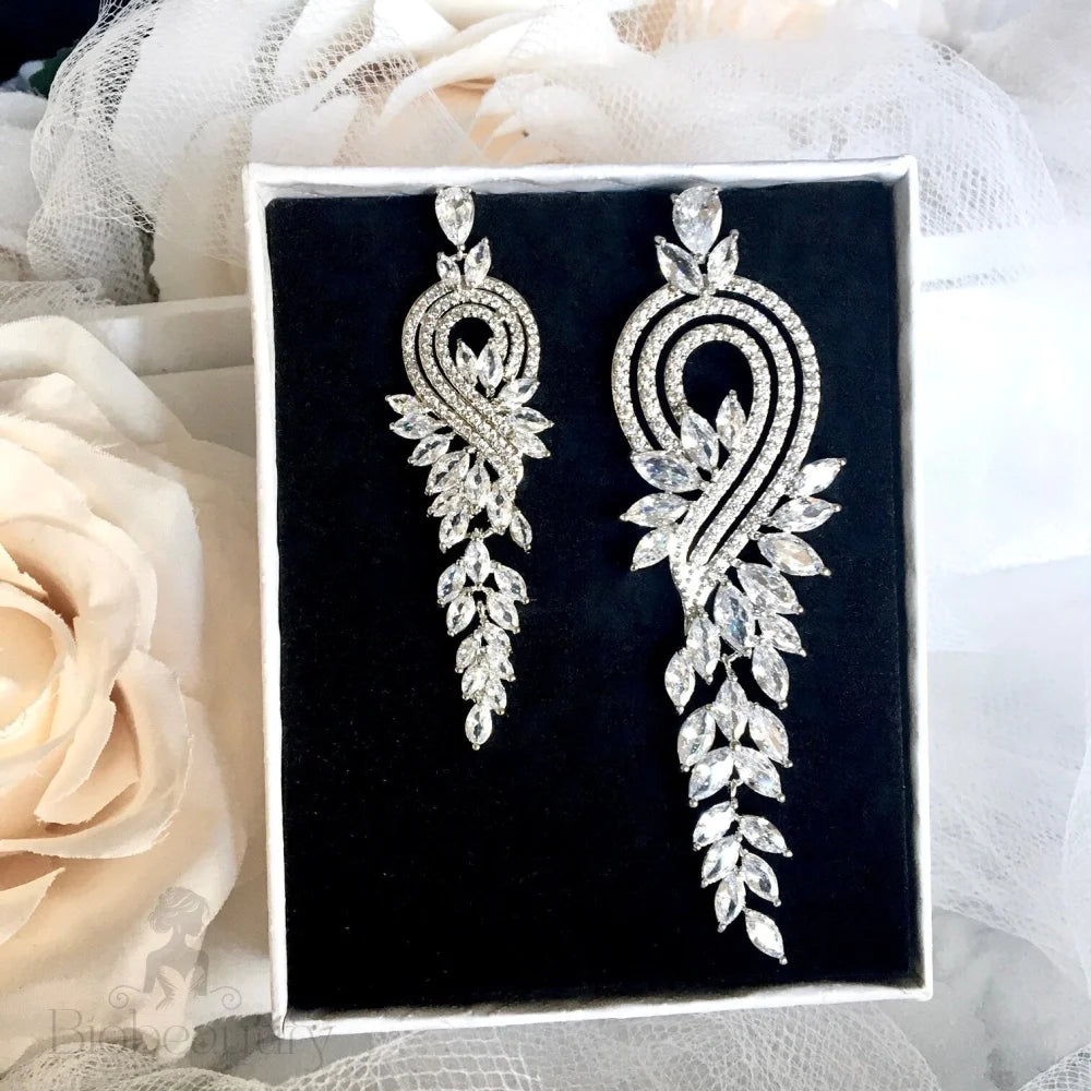 Leona Silver Earrings With Cubic Zirconia For Brides