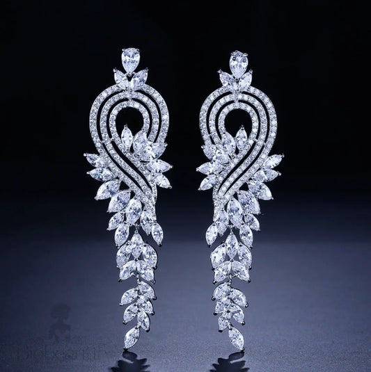 Wedding Jewelry - Silver Cubic Zirconia Bridal Earrings