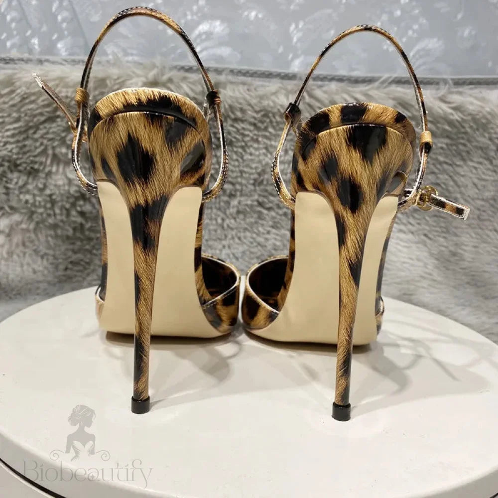 Leopard Print Pointy Toe Backless High Heel Shoes For Summer