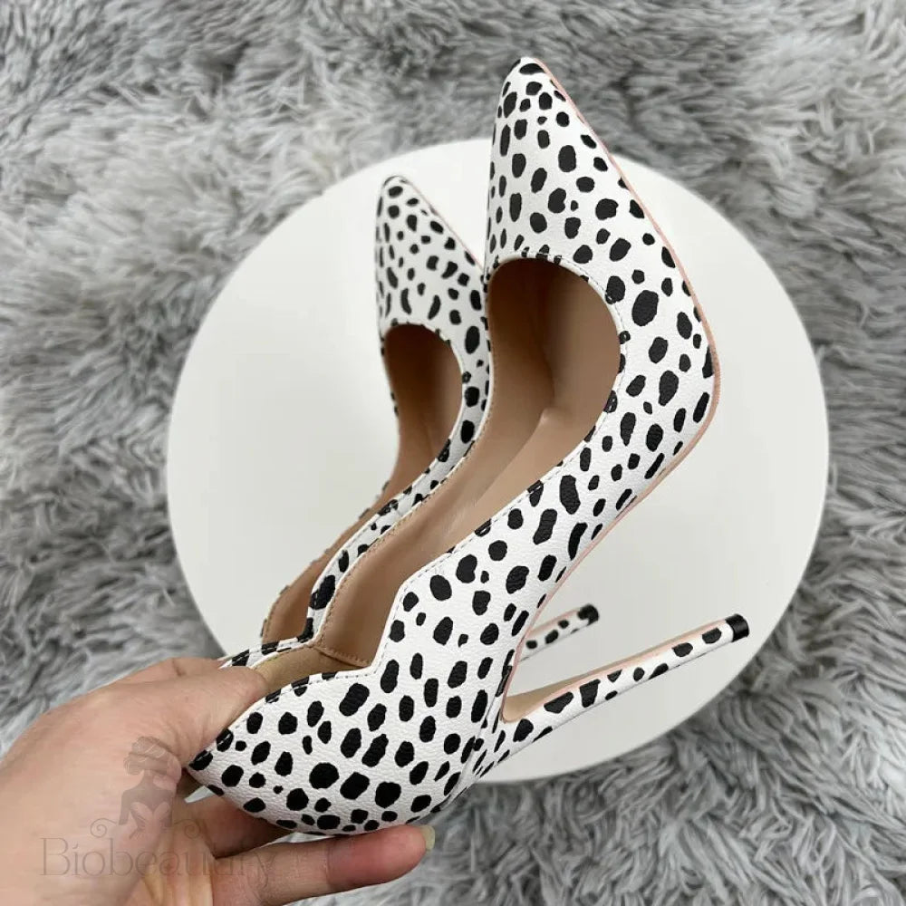 Leopard Print Side Curl Cut Pointy Toe High Heel Shoes For Women