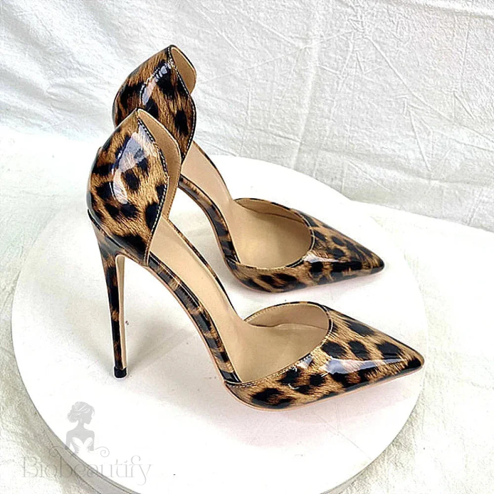 Leopard Side Open Pointy Toe High Heel Shoes For Women