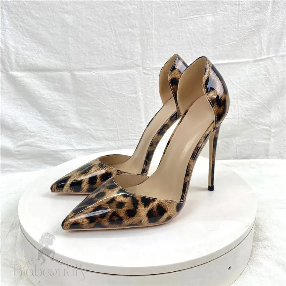 Leopard Side Open Pointy Toe High Heel Shoes For Women