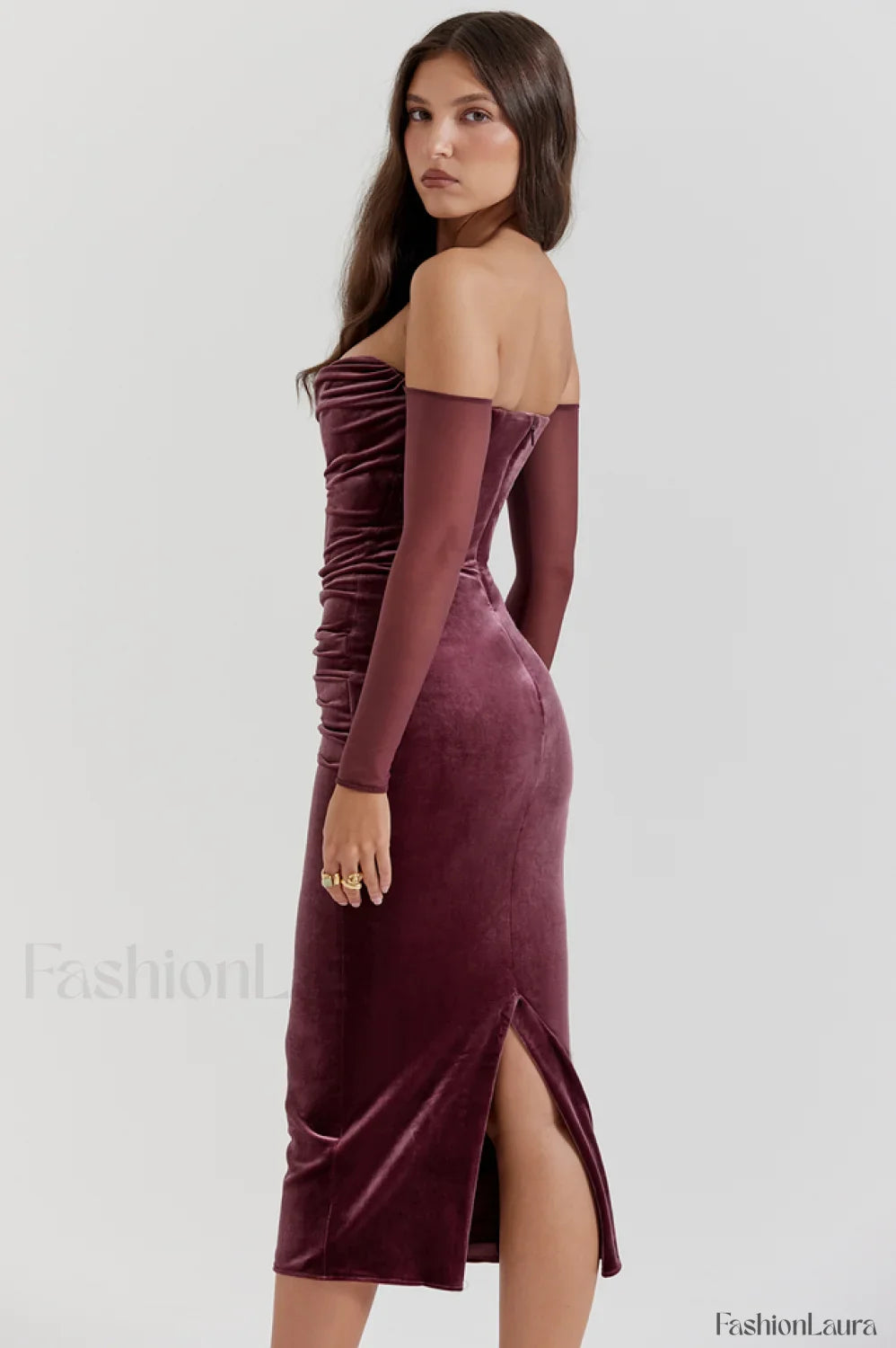 Leora Mulberry Stylish Strapless Midi Dress