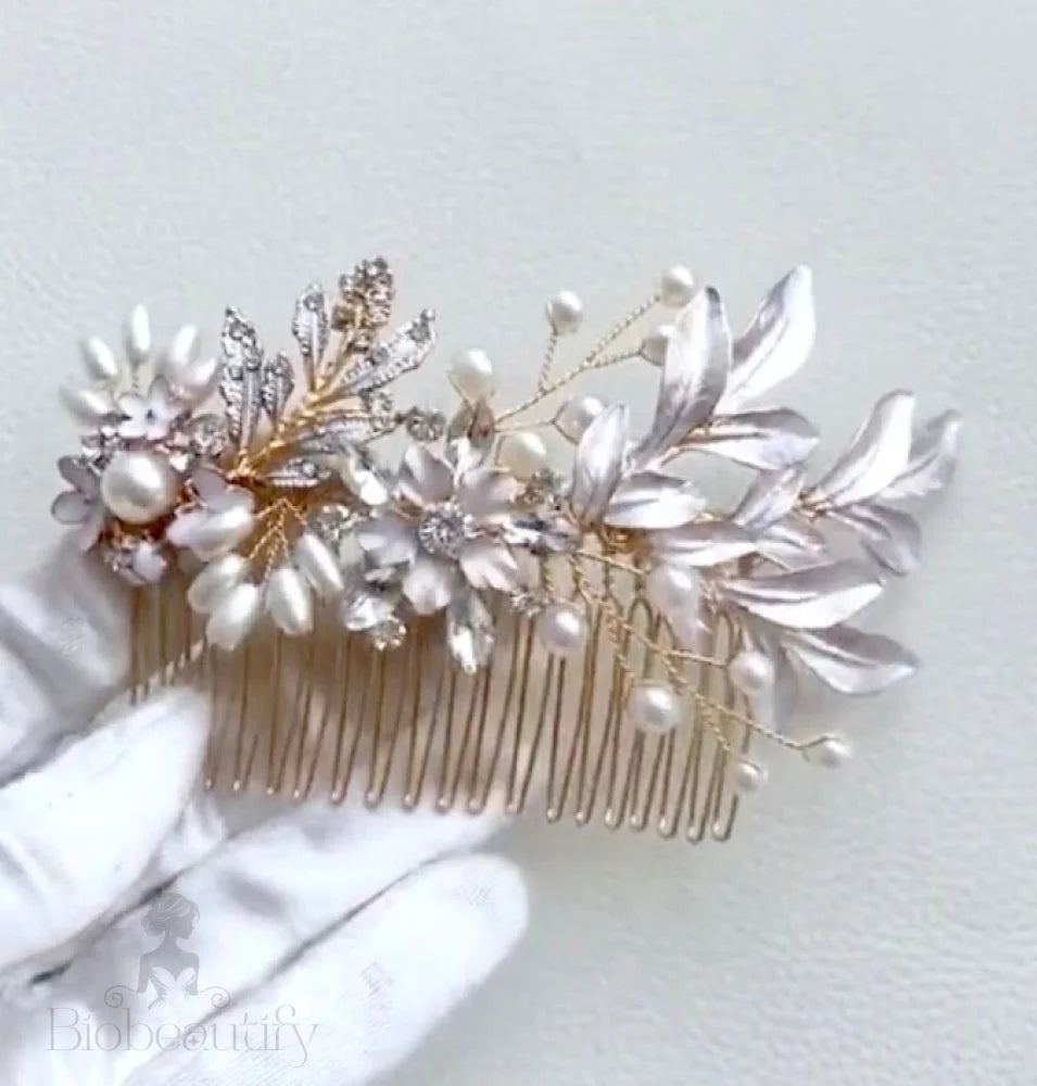 Lesley Gold Pearl Bridal Comb