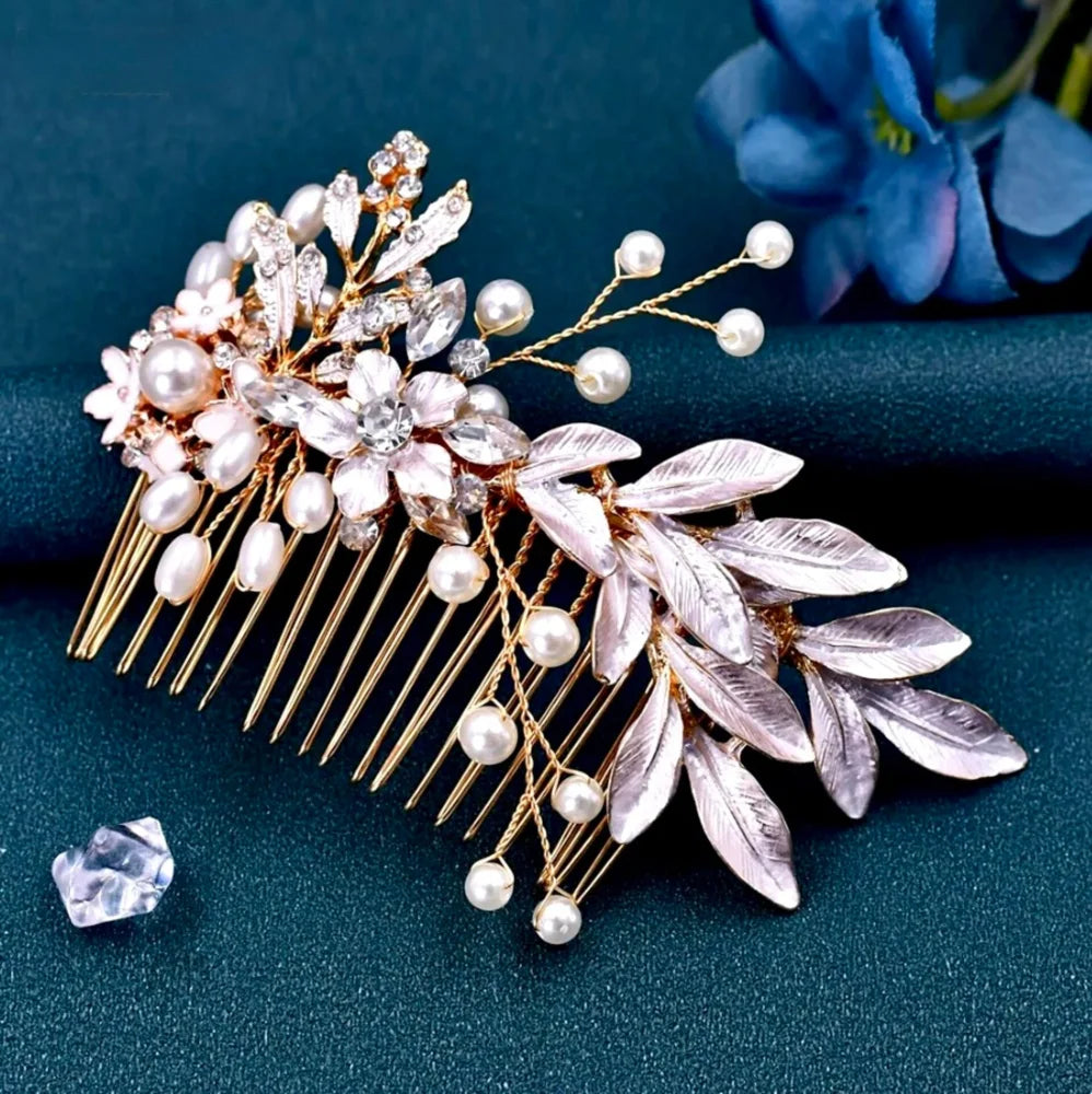 Lesley Gold Pearl Bridal Comb