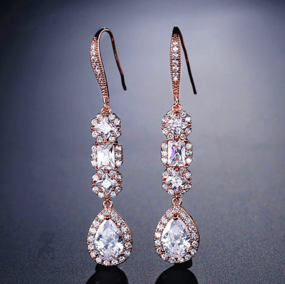 Wedding Jewelry - Cubic Zirconia Bridal Earrings - Available in Silver and Rose Gold