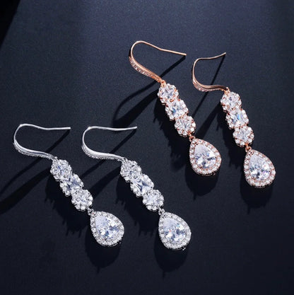 Leslie Cubic Zirconia Bridal Earrings In Silver And Rose Gold