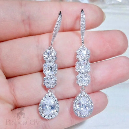 Leslie Cubic Zirconia Bridal Earrings In Silver And Rose Gold