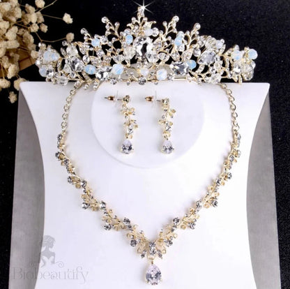 Liana Bridal Tiara And Jewelry Set - Available In Gold Silver