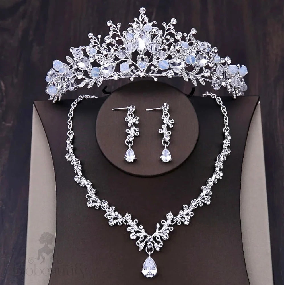 Wedding Jewelry and Accessories - Bridal 3-Piece Jewelry Set With Tiara - Available in Gold and Silver