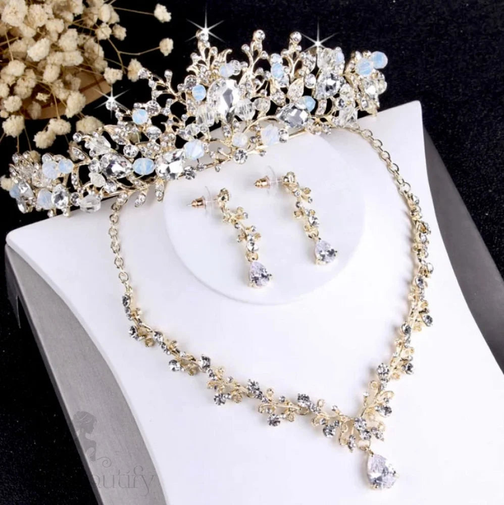 Wedding Jewelry and Accessories - Bridal 3-Piece Jewelry Set With Tiara - Available in Gold and Silver