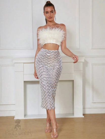 Libby Feather Top And Sequined Skirt Set