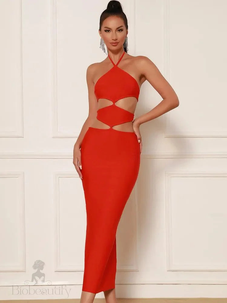 Licia Halter Bandage Dress With Cut Out Detail