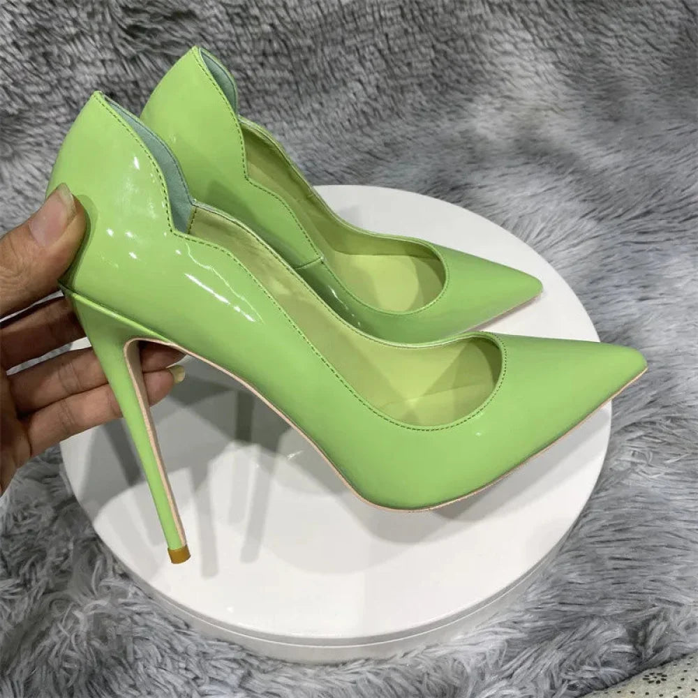 Light Green Women Side Curl Cut Pointy Toe High Heel Formal Dress Shoes