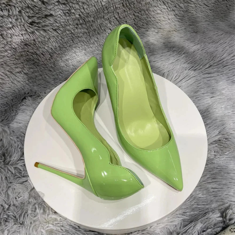 Light Green Women Side Curl Cut Pointy Toe High Heel Formal Dress Shoes