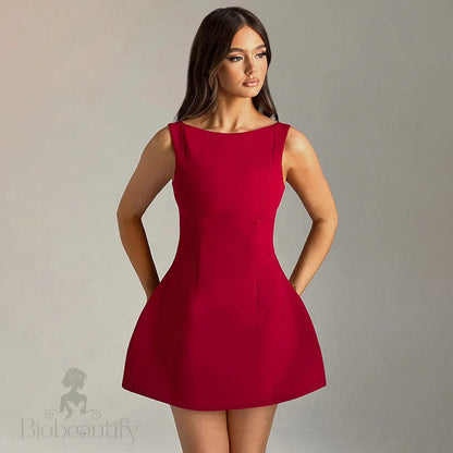 Lila Backless High Neck Mini Dress - Red / L