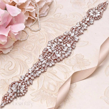 Wedding Accessories - Wedding Rose Gold Crystal Belt/Sash