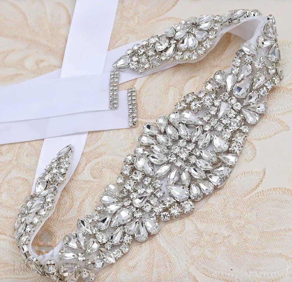 Lilian Silver Crystal Bridal Sash