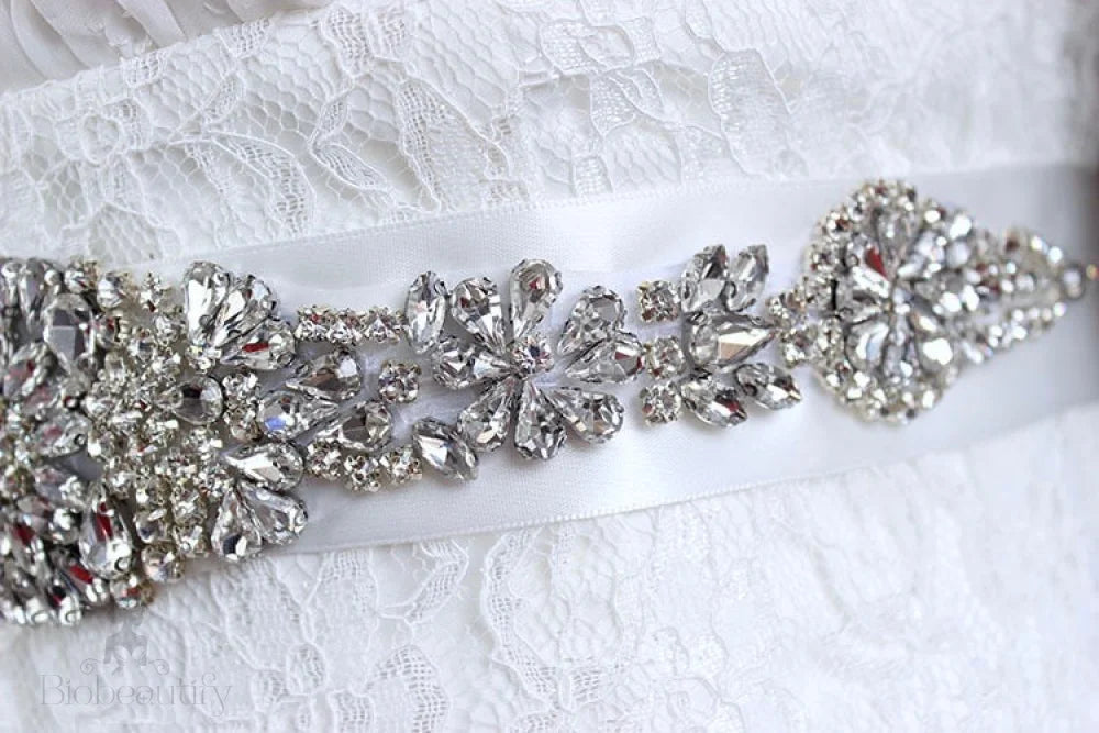 Lilian Silver Crystal Bridal Sash