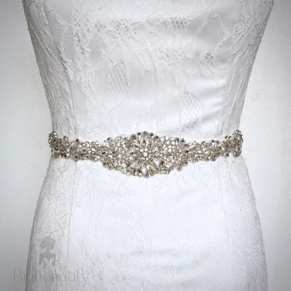 Lilian Silver Crystal Bridal Sash