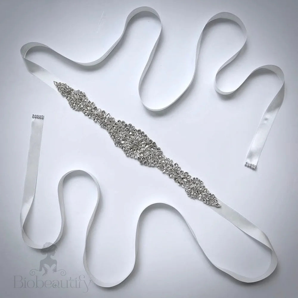 Lilian Silver Crystal Bridal Sash