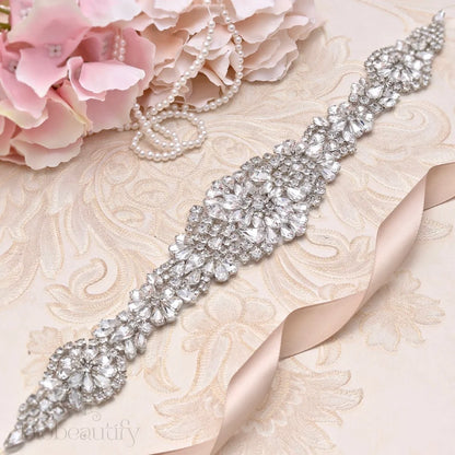 Lilian Silver Crystal Bridal Sash