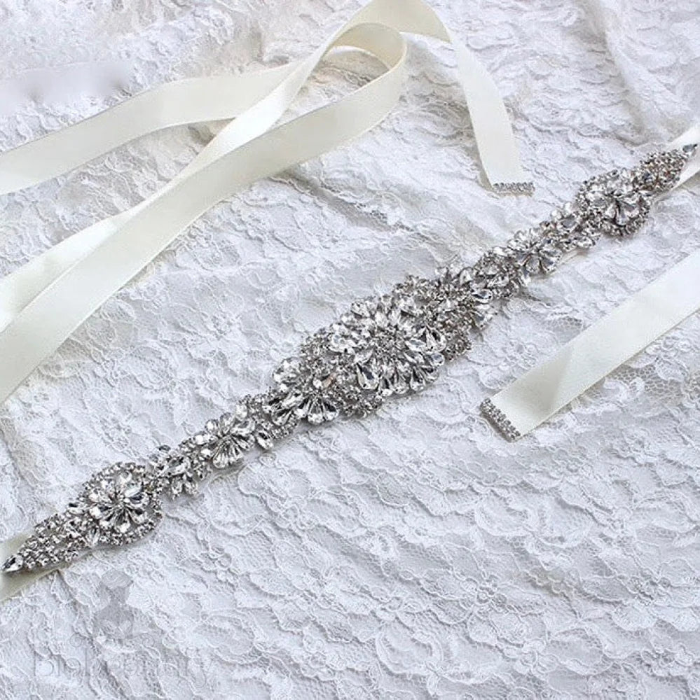 Wedding Accessories - Silver Crystal Bridal Belt/Sash