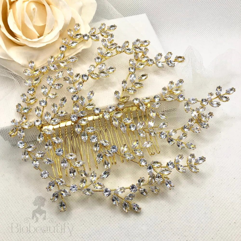 Lilou Cubic Zirconia Bridal Hair Comb Silver And Yellow Gold Options