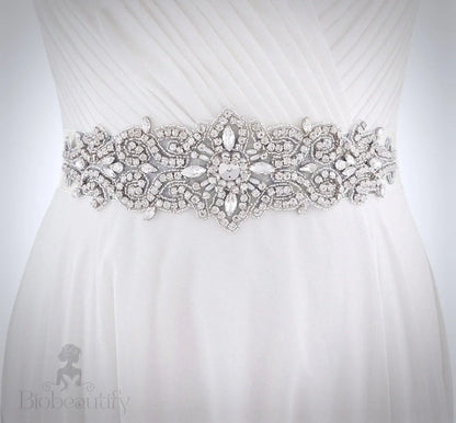 Linda Wedding Crystal And Pearl Silver Sash Belt