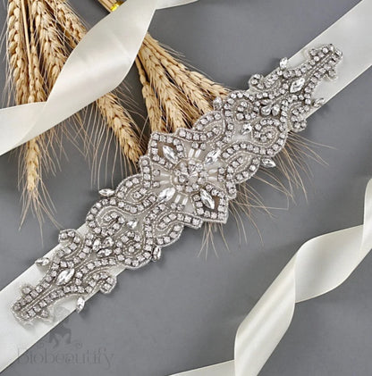 Linda Wedding Crystal And Pearl Silver Sash Belt