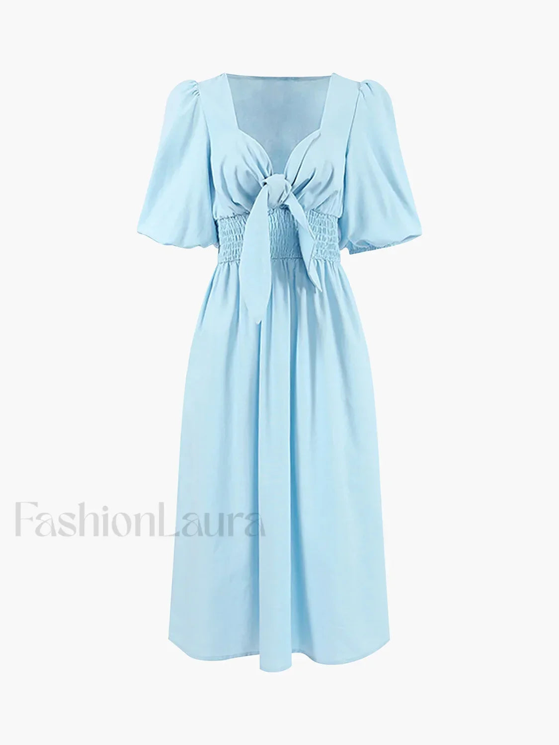 Linen Cotton Front Tie Midi Dress Dresses