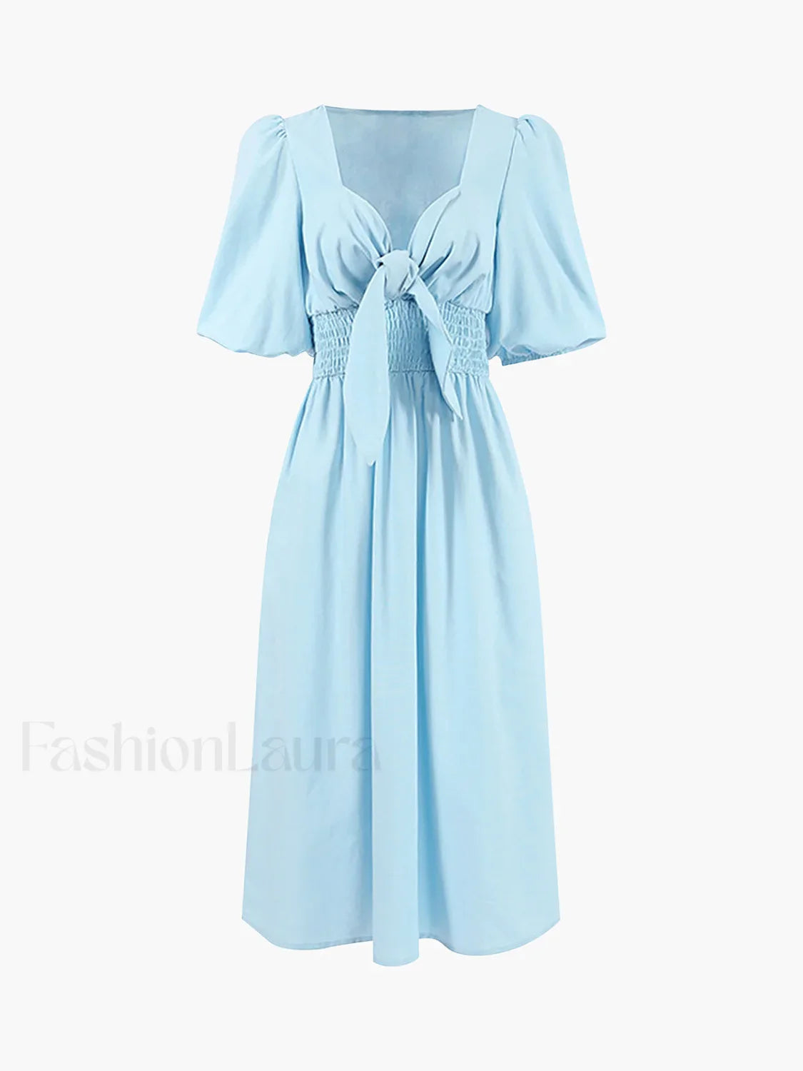 Linen Cotton Front Tie Midi Dress Dresses