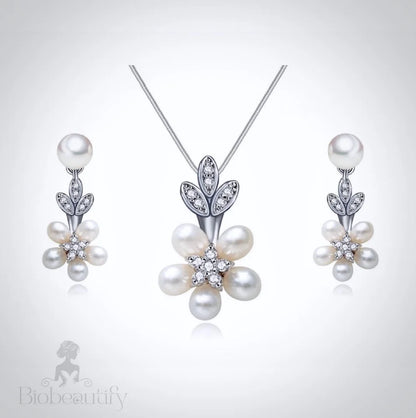 Liv Pearl And Cubic Zirconia Bridal Jewelry Set With Necklace Earrings