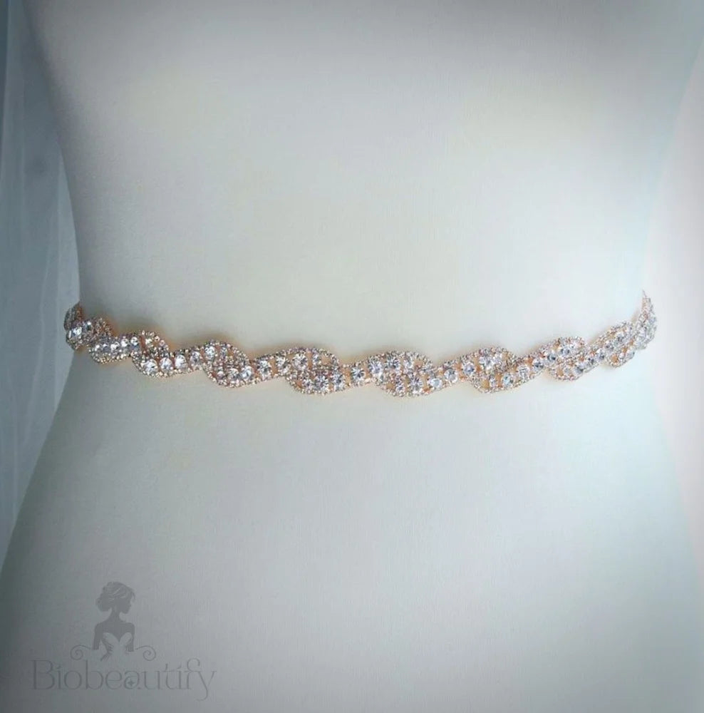 Liza Rhinestone Bridal Belt Sash Rose Gold Silver Yellow