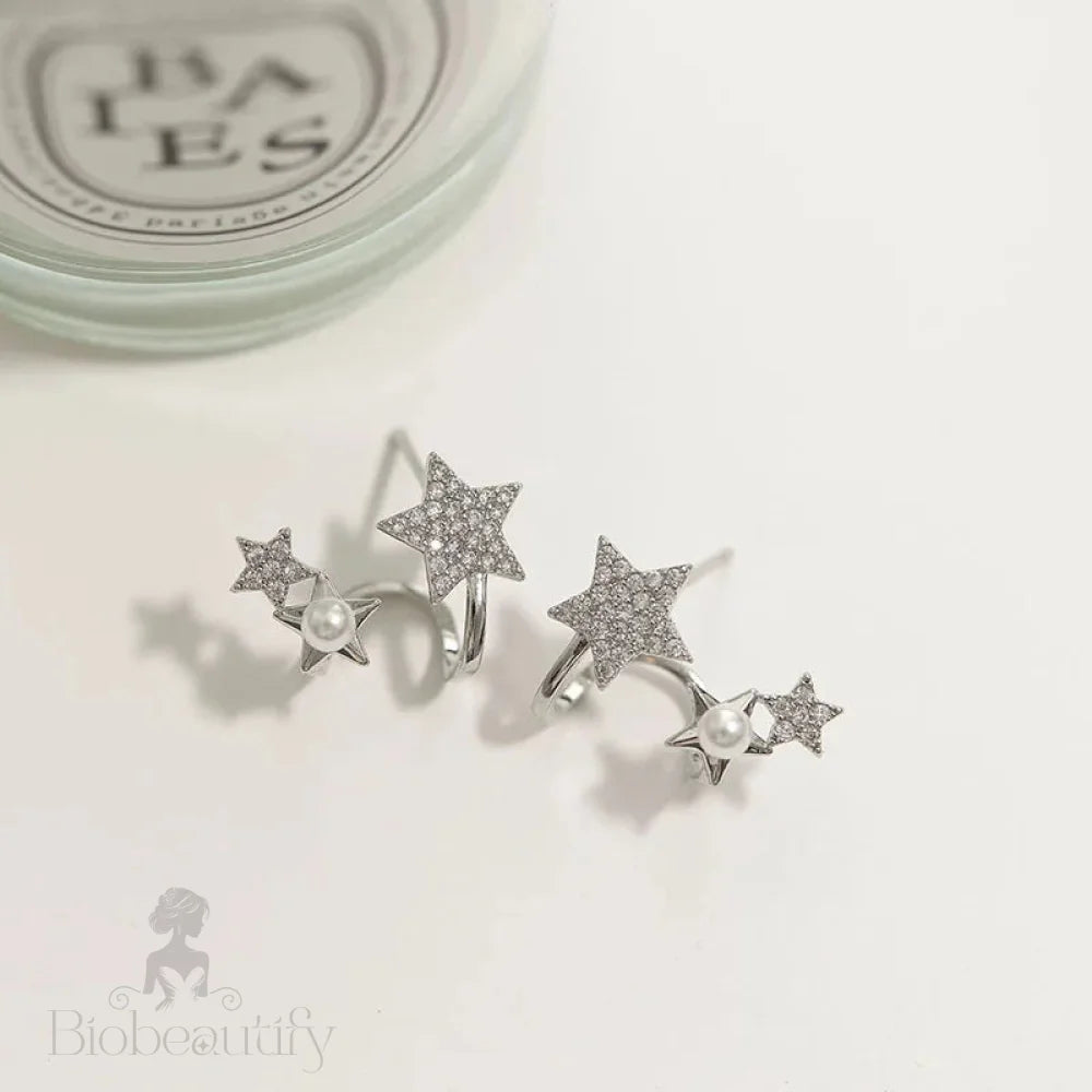 Lizakosht 2024 Geometric Pearl Star Earrings Korean Crystal Studs For Women Birthday Party Wedding