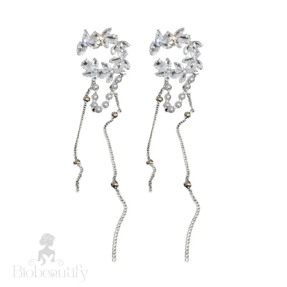 Lizakosht Korea Fashion Pearl And Zirconia Moon Tassel Clip Earrings For Women Luxury Ear Cuff