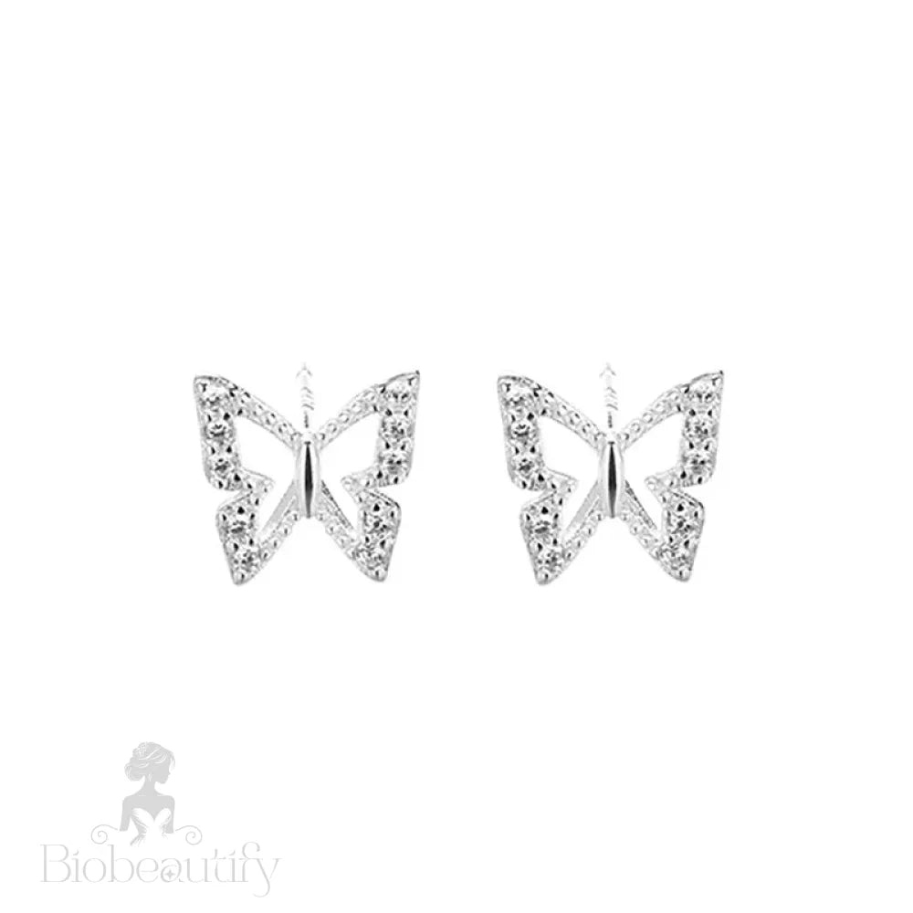 Lizakosht Mini Butterfly Stud Earrings Silver Rhinestone For Women And Girls Fashion Jewelry