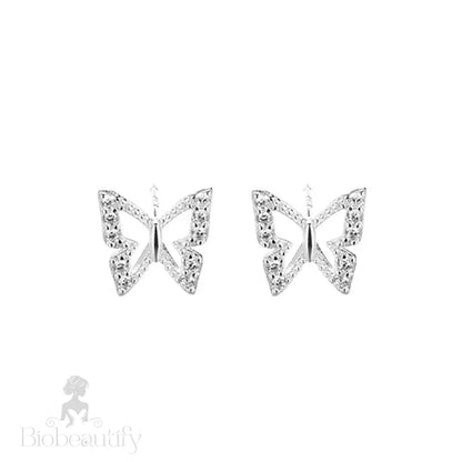 Lizakosht Mini Butterfly Stud Earrings Silver Rhinestone For Women And Girls Fashion Jewelry