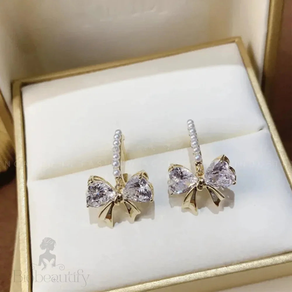 Lizakosht Peach Zircon Bow Earrings For Women Fashion Jewelry Gifts