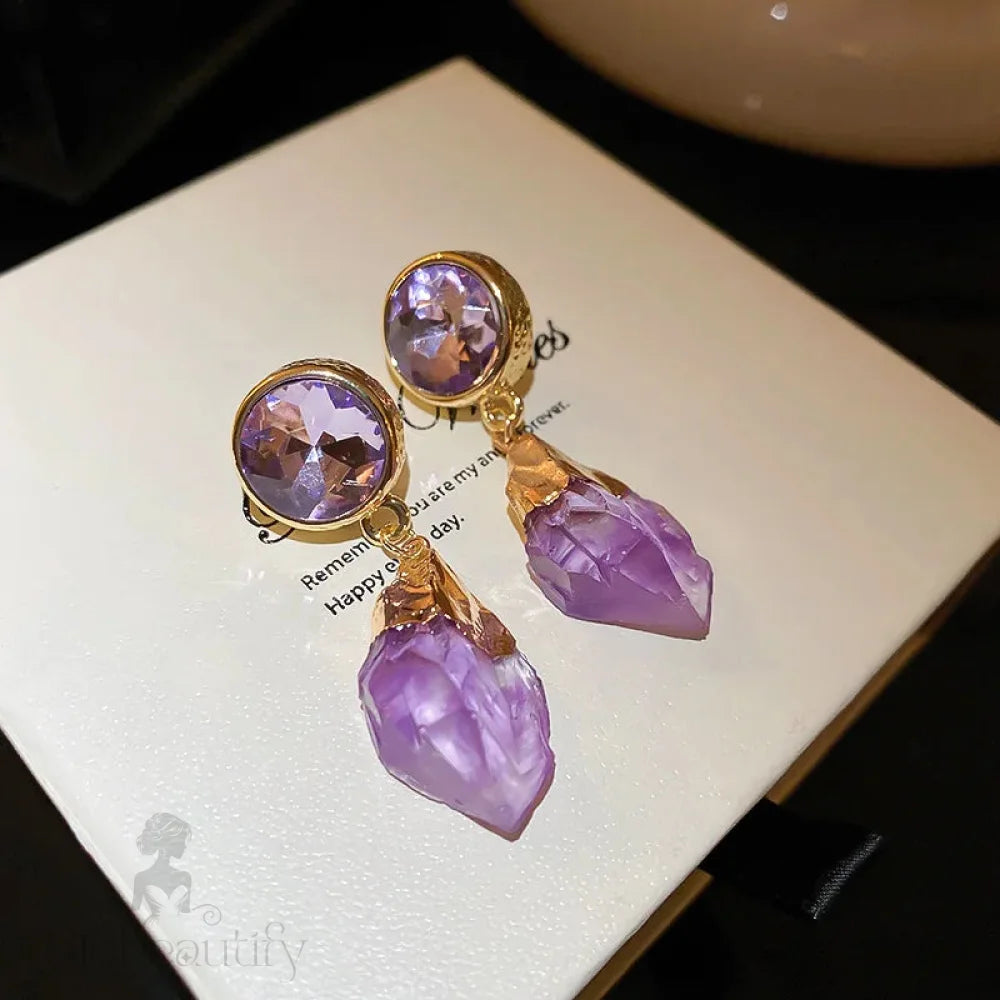 Lizakosht Retro Purple Round Crystal Irregular Dangle Earrings For Women Girls Modern Aretes De