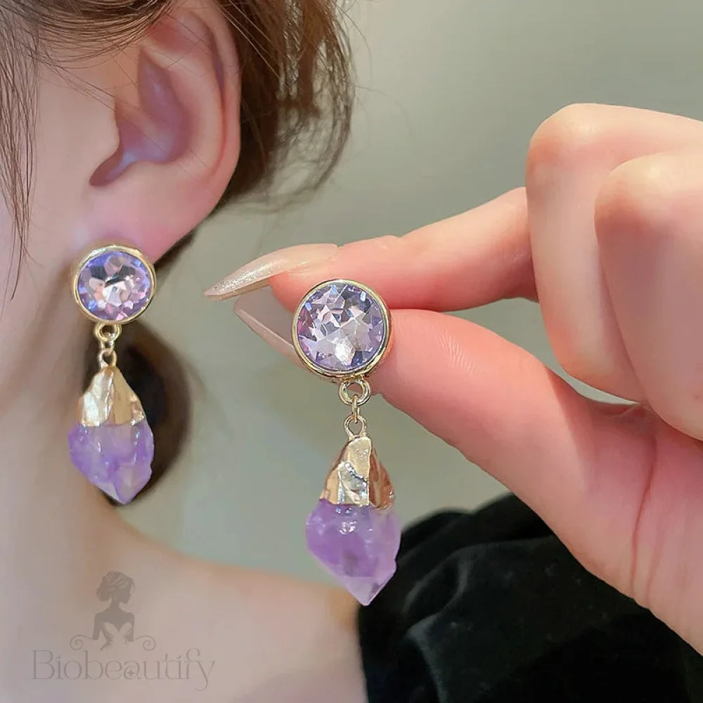 Lizakosht Retro Purple Round Crystal Irregular Dangle Earrings For Women Girls Modern Aretes De