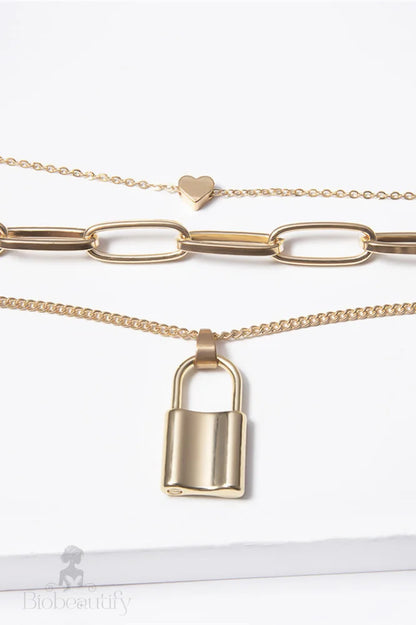 Lock Pendant Necklace With Link Chain