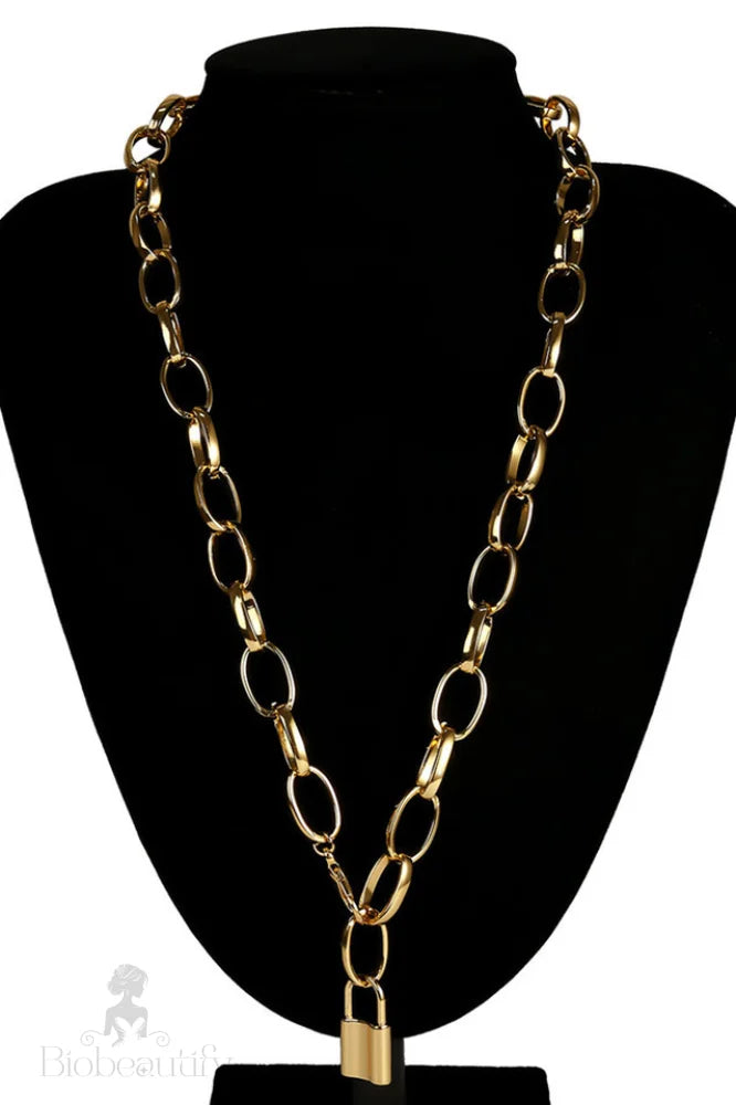 Lock Pendant Necklace With Link Chain