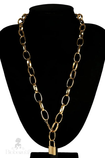 Lock Pendant Necklace With Link Chain