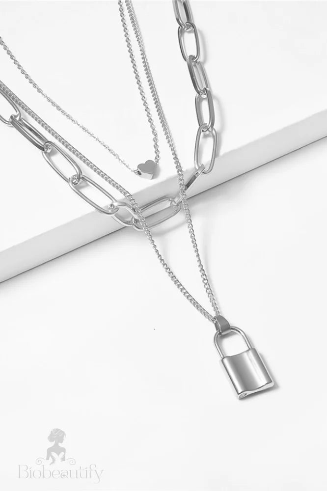 Lock Pendant Necklace With Link Chain