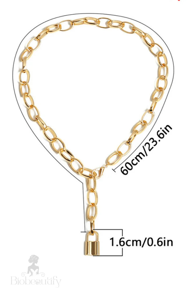 Lock Pendant Necklace With Link Chain