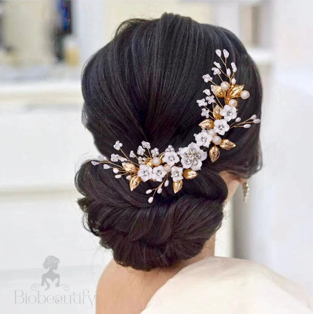 Wedding Hair Accessories - Ceramic Flowers Bridal Headband / Hair Vine - Available in Silver and Gold