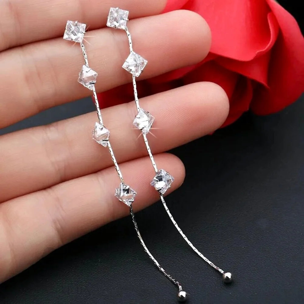 Lola Cubic Zirconia Bridal Long Earrings