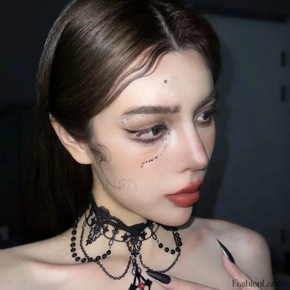 Lolita Gothic Lace Pearl Cross Necklace for Halloween