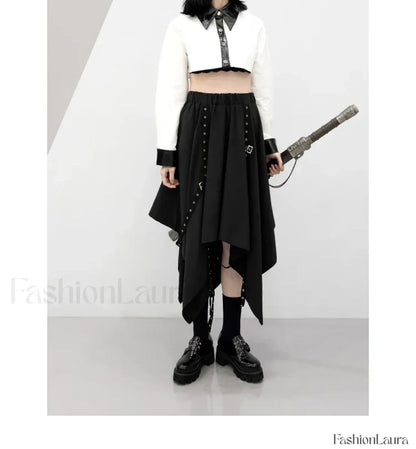 Long Dark Tie Street Y2k Gothic Skirt BLACK / One size